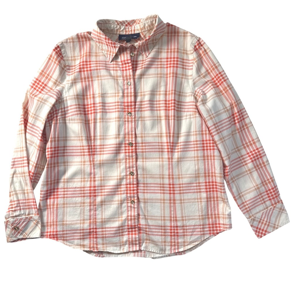 JONES NEW YORK Signature Plaid Shirt Women's Large L/G Button Front Cotton - Picture 5 of 10
